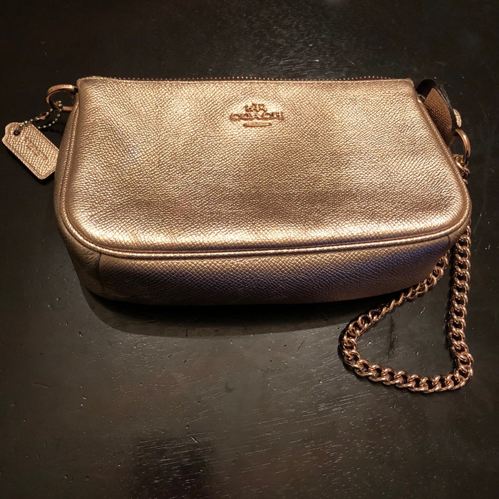 Authentic Coach wristlet metallic rose gold
